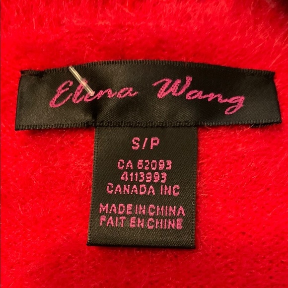 NWT Elena Wang Vibrant Red Eye-Lash V-Neck Jeweled Sweater Women Small - Picture 9 of 10